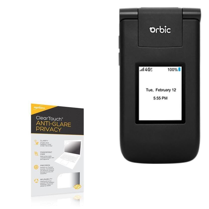 BoxWave Screen Protector Compatible With Orbic Journey V - ClearTouch Anti-Glare Privacy (2-Pack), Privacy Screen Protector Flexible Film Anti-Glare