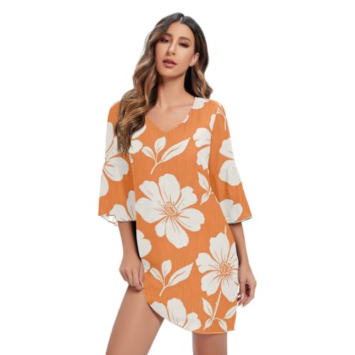 Robe en mousseline de soie légère col en V pour éviter la chaleur style floral orange