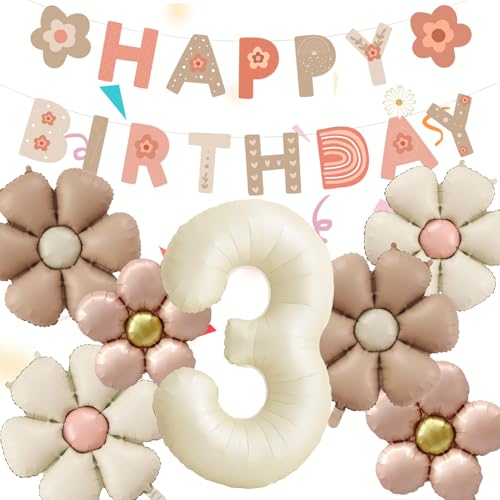 8 Pièces 3 An Decoration Anniversaire Marguerite, Ballon Anniversaire 3 an Fille, Ballon Fleur Marguerite, Deco anniversaire Fille 3 An, pour les AnniversairE 3 an, les Baby Showers