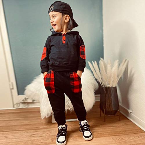 Nilikastta Baby Boy Clothes 2Pcs Toddler Sweatshirt Hooded Classic Plaid Letter Printed Hoodies Camo Pants(Black,3-6 Months) #TOP1