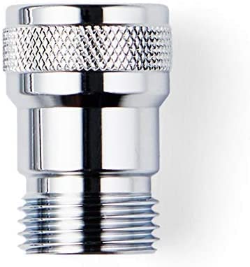 Preval® Duschventil vollversilbert Dusch-Wassersparer Wassersparventil ohne Seitenbohrung 1/2" IG x 1/2" AG mit versilberte Düse 2,8 mm und versilberter Gewindeplatte Cover