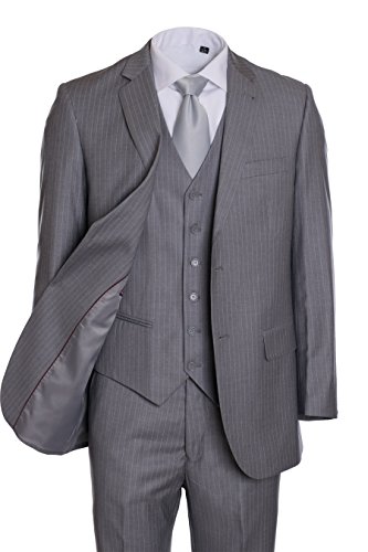 Men's Premium Modern Fit Pinstripe Suit - Many Colors (Light Gray Pinstripe, 40 Long)…3