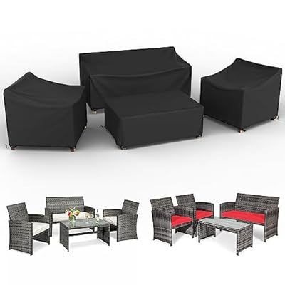 MUTUSHI Patio Furniture Cover Set 4 Piece Outdoor Furniture Cover Waterproof, 600D Heavy Duty Lawn Outdoor Patio Furniture Set Covers -Black Large
