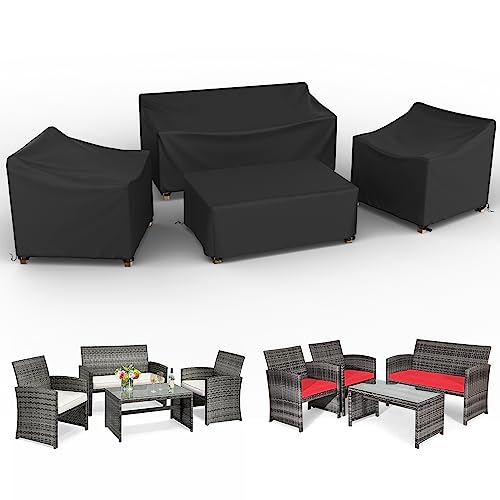 Patio Furniture Cover Set 4 Piece Outdoor Furniture Cover Waterproof, 600D Heavy Duty Lawn Outdoor Patio Furniture Set Covers -Black Large by MUTUSHI - Used condition - CA$53.39