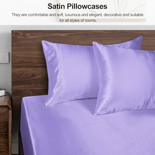 Lirex 2 Pack Satin Pillow Cases, Soft Solid Color Microfiber Satin Pillowcase, Envelope Closure Wrinkle Free Fade Resistant Breathable (Light Purple, 50x75cm) - Image 4