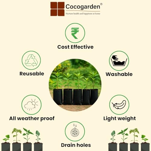 Image of cocogarden Plastic UV Protected Poly Grow Bag for Seedling Nursery Cover Plant Bags (Black, 8 x 10 inch) - Pack of 30 | for Terrace and Balcony Gardening, Kitchen Vegetable and Flowering Plants
