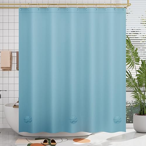 Image of AmazerBath Teal Shower Curtain Plastic 72x72 Inches, Premium PEVA Shower Curtain with 3 Big Weighted Stones and 12 Rustproof Grommets