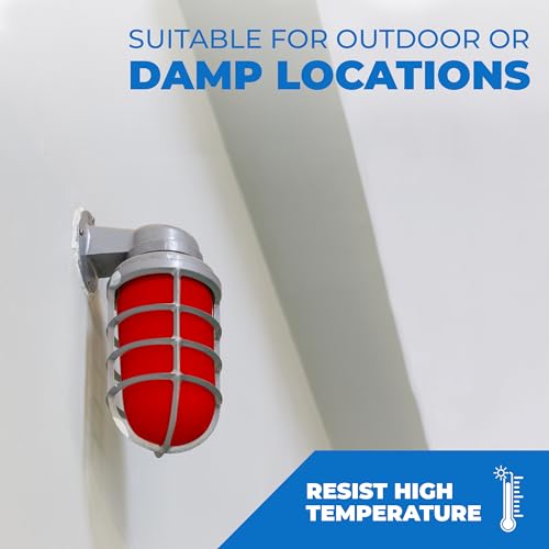 Image of OhLectric Replacement Weather Tight Light Fixture - Threaded Bulb Cover - Sturdy Clear Glass Protectant For Bulb - Frosted Glass Shade - Outdoor Vapor Proof Fixture - Glass Globe Bulb - Red - OL-41370