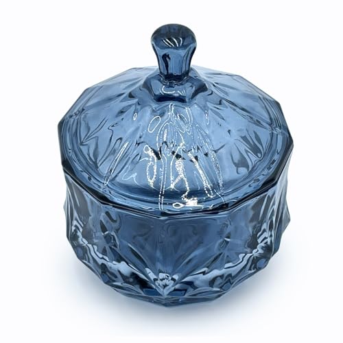 EWEIGEER 8oz Glass Candy Dish with Non-Airtight Lid,Small Crystal Candy Jar for Office Desk,Cotton Round Holder,Office,Bathroom,Dining Room Organizer (Gray Blue) by EWEIGEER - Image 2