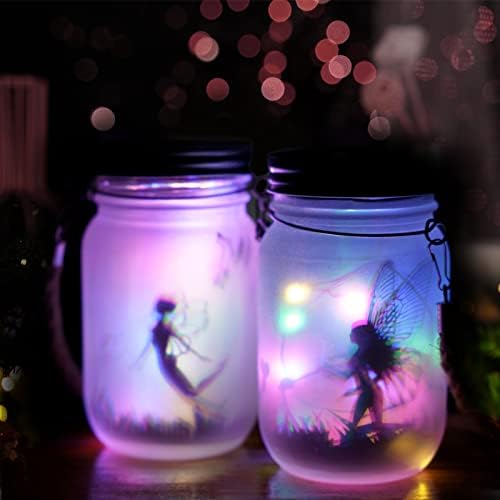 2-Pack Solar Fairy Jar Lights Glass Waterproof Outdoor Lanterns for Garden Gleamingly Hanging Decorations Table Lamp Party Patio Tree Indoor Night Lights Bedroom Anime Gifts for Kids Her Women