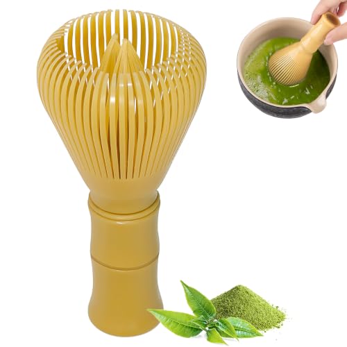 Matcha Whisk Reusable Dishwasher-Safe Tea Whisk for Matcha Traditional Handcrafted Japanese Matcha Tea Mixer Brush Mixing Tool for Frothy Matcha Tea Ceremony Perfect Matcha Lattes-Yellow