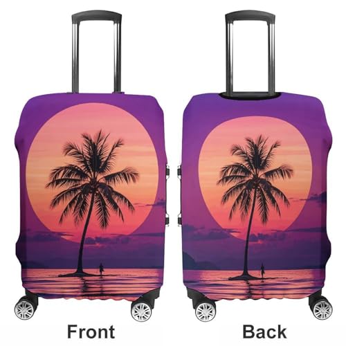 Palm Tree Purple Sunset Elastic Luggage Cover Suitcase Protector for 19-32 Inch Suitcases | Universal Stretchable Travel Bag Cover | Anti-Scratch, Washable with Zipper Closure XL3
