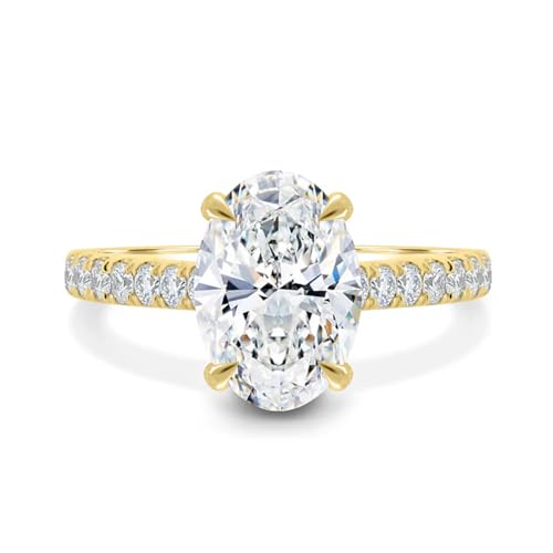 10K 14K 18K Solid Gold Moissanite Engagement Ring for Women, 1-3 Carat Center Oval Cut Moissanite Wedding Ring Engraved Name Jewelry Gift(10K Real Gold)