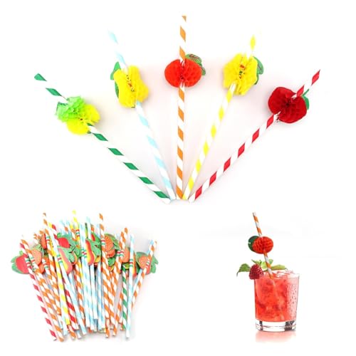 DIYCUT 50 pajitas de papel 3D para cócteles, pajitas de papel, coloridas formas de frutas en 3D, para cócteles y granizados, Navidad, fiestas temáticas, picnics, cumpleaños infantiles
