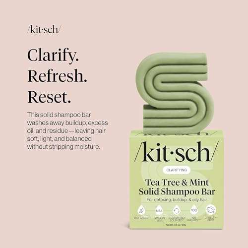 Image of Kitsch Clarifying Tea Tree & Mint Shampoo Bar Soap - Made in USA, 3.5 oz | Clarifying Shampoo for Build-Up Removal - Hair Shampoo for Women and Men for Scalp & Oil Control - Vegan Hair Care