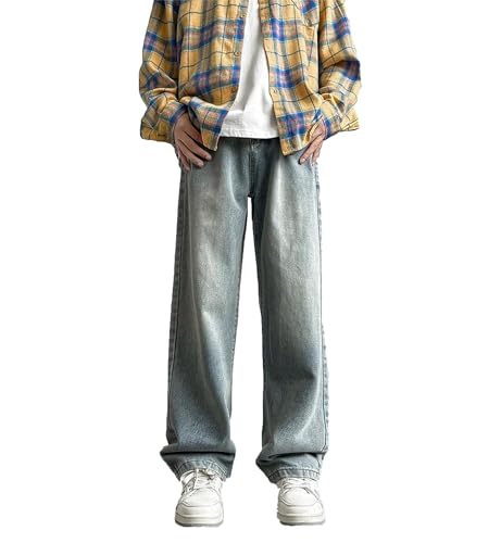 Mens Jeans Casual Long Classic Straight Denim Wide-Leg Pants Solid Colors Business Casual Wear