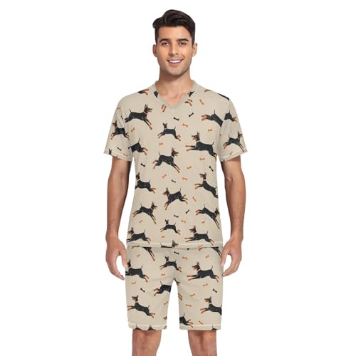 Doberman Dog Men’s Pajama Sets Short Sleeve Shirt and Pants with Soft Touch Fabric4