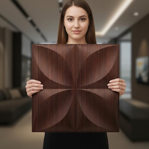 Image of Kayra Decor PVC Wall Panel Butterfly Design Walnut Wood Color 19.7 inch x 19.7 inch (Pack of 40) - Covers 107.80 Sq. Ft.