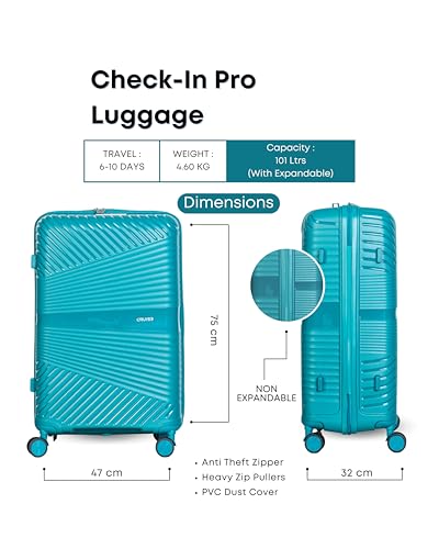 Image of CRUISE Velocity 28 Inch Travel Trolley Bag Set (Large) | Hard Shell Expandable Suitcases with Spinner Wheels | Cabin & Check-in Lightweight Luggage Bags (Set of 1)