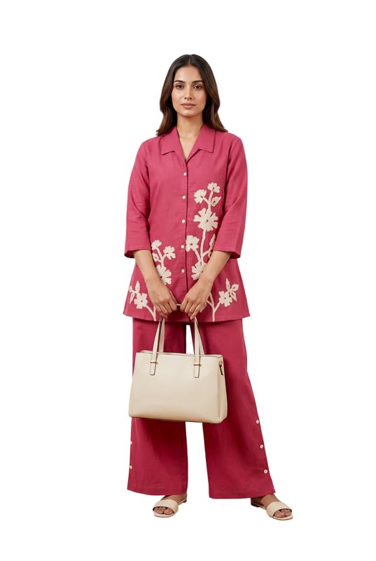 jisora Women's Pink Embroidered Cotton Flex Co-ord Set-picture-19