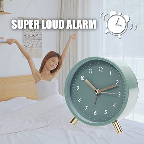 Aolox Alarm Clock 4.5" Bedside Analog Alarm Clock For Bedroom Battery Operated Round Clock With Backlight, Green #TOP1