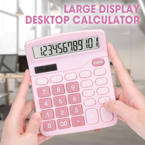 Image of 2 Pack Calculator, Pink Calculators Desktop 12 Digits with Large LCD Display and Sensitive Butto, Solar and Battery Dual Power, Desk Calculator