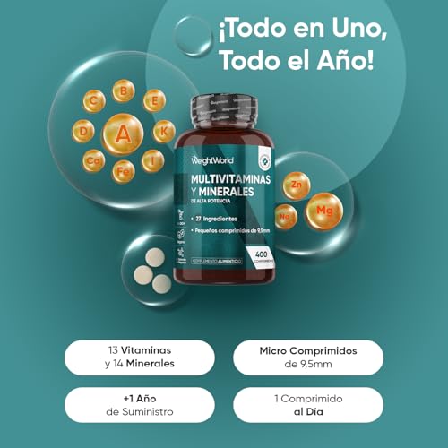 Multivitaminas y Minerales, 400 Comprimidos Veganos, 27 Vitaminas y Minerales - Vitamina C, Vitamina B, D, E, Magnesio, Zinc, Calcio, Hierro y Más, Para +1 de Año, Sabor Menta - imagen 2