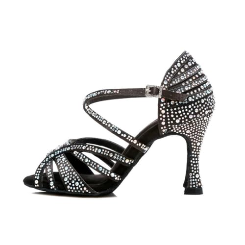 Sandales confortables à talon évasé noir et strass chic taille 40 - 3