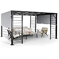 HAPPATIO 10' X 12' Outdoor Retractable Pergola, Metal Patio Pergola with Retractable Sun Shade Canopy and Aluminum Frame for Patio, Backyard, Garden (Grey)