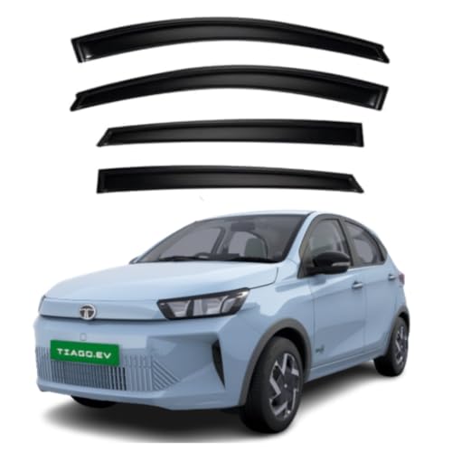 Image of Premium Smoke Car Door Visor Front+Rear Sun /Rain Guard Outside Mount Tape-On Window Visors Compatible with Tata Tiago EV (2026)