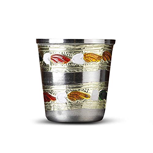 Image of GUG Laddu Gopal ji ke Bartan /Pooja bhog thali Small 4 pcs set Multicolor Bhog Thali with Glass Bowl and Spoon Stainless Steel