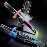 2 Pack Light Saber with Spark & Spray Effect, 8 Colors RGB Light Sabers with Sound, 2-in-1 Sword Toy with Replaceable Flint for Kids Cosplay Halloween