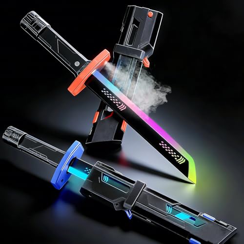 2 Pack Light Saber with Spark & Spray Effect, 8 Colors RGB Light Sabers with Sound, 2-in-1 Sword Toy with Replaceable Flint for Kids Cosplay Halloween