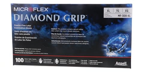 Microflex MF-300-XL Extra Large Diamond Grip Latex Gloves 100 Count (Pack of 10)