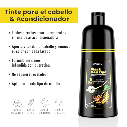 Schwarz Haarfärbeshampoo für Graues Haar 3 in 1, Haarfarben Shampoo für Männer und Frauen, Black Hair Dye Shampoo for Gray Hair, shampoo gegen graue haare (500 ml)
