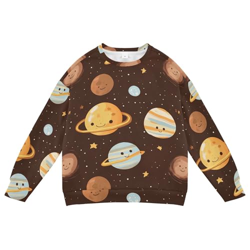 JUNZAN Cartoon Outer Planets Alphabet Brown Little Boys Sweatshirt Hoodie Crewneck Sweatshirt With Hoodie Athletic 4T