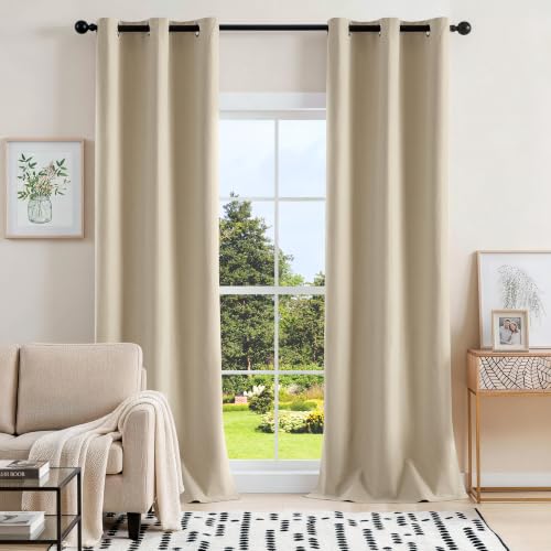 ChrisDowa Natural Blackout Curtains 96 Inches Long 2 Panels for Bedroom