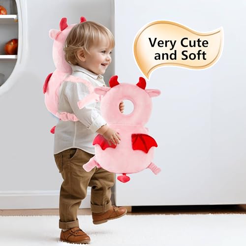 Image of Baby Head Back Protector Backpack Toddler Safety Protector Cushion Pad Soft, Adjustable and Lightweight Design for Safe Walking and Crawling Toddlers Girls and Boys(Pink Devil)