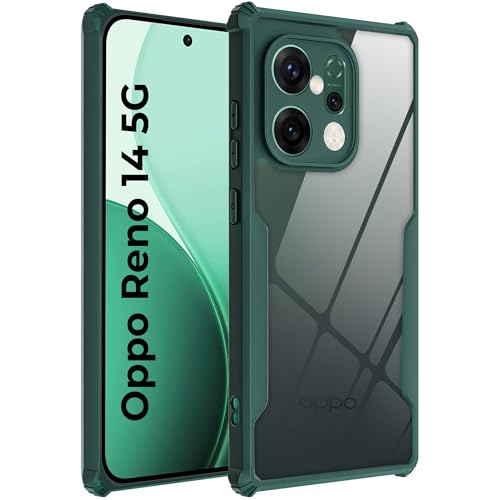Image of A rtistque Transparent Back Cover Case for Oppo Reno 14 5G | Acrylic Armor | Anti-Drop | Shockproof TPU Edge | Oppo Reno 14 Back Cover - Green
