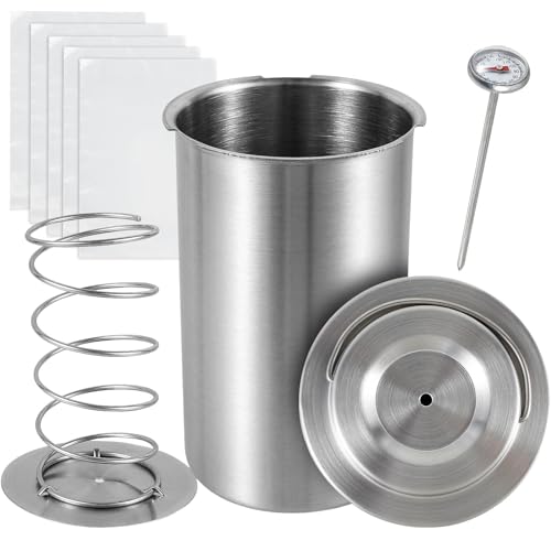 Ham Maker Meat Press with Thermometer, 304 Stainless Steel Meat Press Cooker with 5 Food Zipper Bags, Multifunctional Meat Press Mold, Round Shape Deli Meat Press for Meat Pork Beef Lamb Poultry