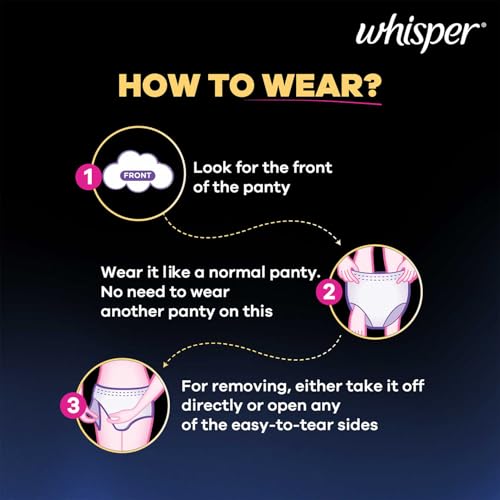 Whisper Super Absorbent Women Period Panty, 12 M-L Pants, 360 Degree Leakage Protection For Heavy Flow, Panty Like Fit For Full Back Coverage, Absorbs Heavy Gushes, Silky Soft, Comfortable Feel