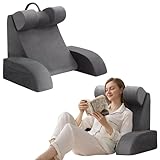 Velorose Reading Pillow for Sitting in Bed Adult, Back Pillow for Bed Sitting up, Backrest Pillow with Arms, Back Support Pillows for Gaming Lounging Watching TV, Medium 19' Grey
