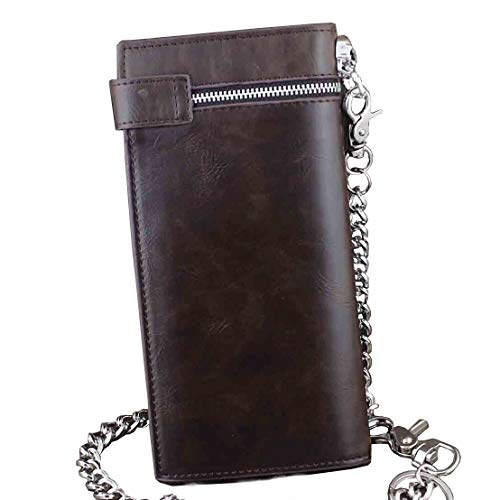 Punk Rock Skull Cross Mens Leather Long Card Money Wallet Purse With Chain Brown #TOP1