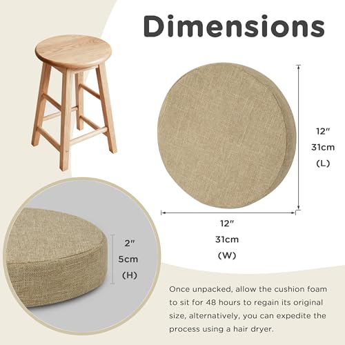 Image of AddGrace Round Bar Stool Cushions 2 Pack Bar Stool Seat Cushion Non Slip Round Chair Pads with Removable and Washable Cover 12x12 Inch Beige