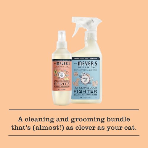 Image of Mrs. MEYER'S Clean Day Cat Care Kit, includes Cat Deodorizing Spritz - White Peach and Pet Stain & Odor Fighter - Coconut Leaf