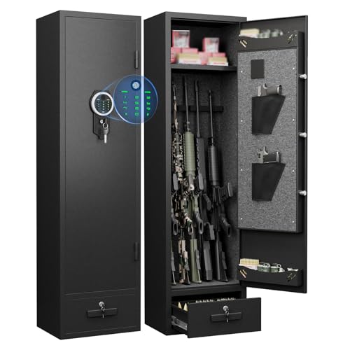 Caja Fuerte para Armas Totalmente de Acero Huella Dactilar Combinación Armario de Seguridad para Armas con Cajón 4 Métodos de Cierre para Armas y Objetos de Valor