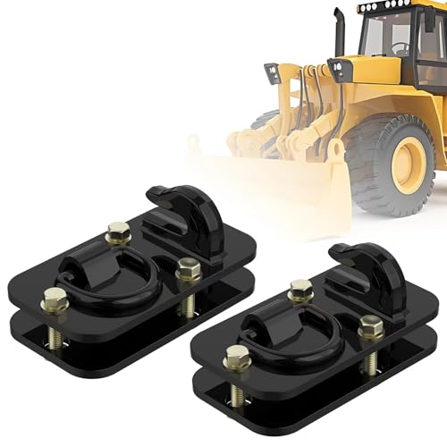 2 Pack 3/8 Tractor Bucket Hooks with Tie Down Ring - Grade 70 Forged Steel Bolt-On Grab Hook with Backing Plate Max Load 15 000 lbs Compatible with Kubota John Deere RV UTV Truck Black