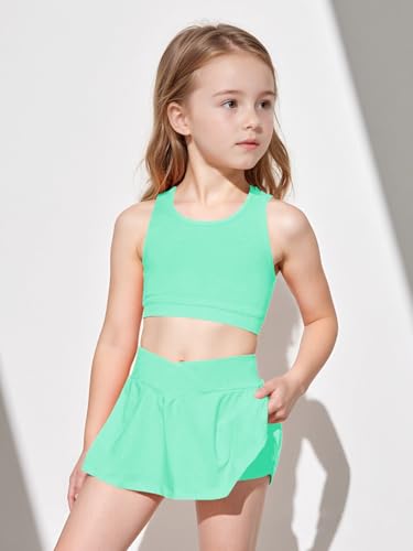 Image of SOLY HUX Toddler Girl's 2 Piece Workout Outfits Lightweight Crop Tank Tops and Skort Athletic Set