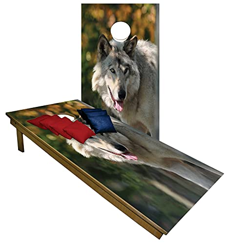 Premium Cornhole Set - Wild Wolf Tailgate Cornhole Boards w Set of 8 Cornhole Bags! 765
