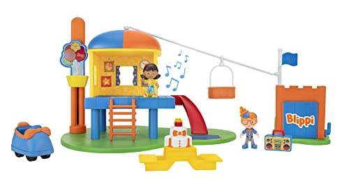 Blippi’s Ultimate Party Adventure, Deluxe Playset - Includes Exclusive Party Blippi Figure, Girl Figure, Playground Playset, 4 Accessories, Sounds, Working Balloon Basket Elevator - Amazon Exclusive